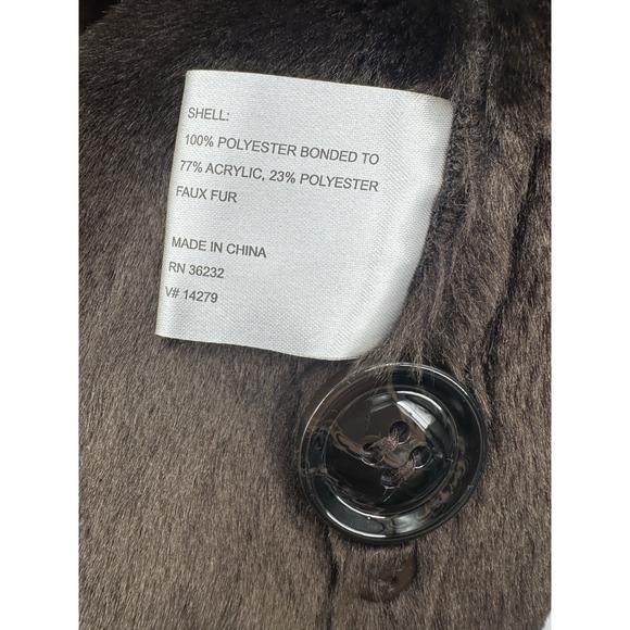 Vintage Penny Lane 1X Brown Coat Faux Suede Fur Trim Hooded Mid-Length Cozy Warm - Picture 5 of 10